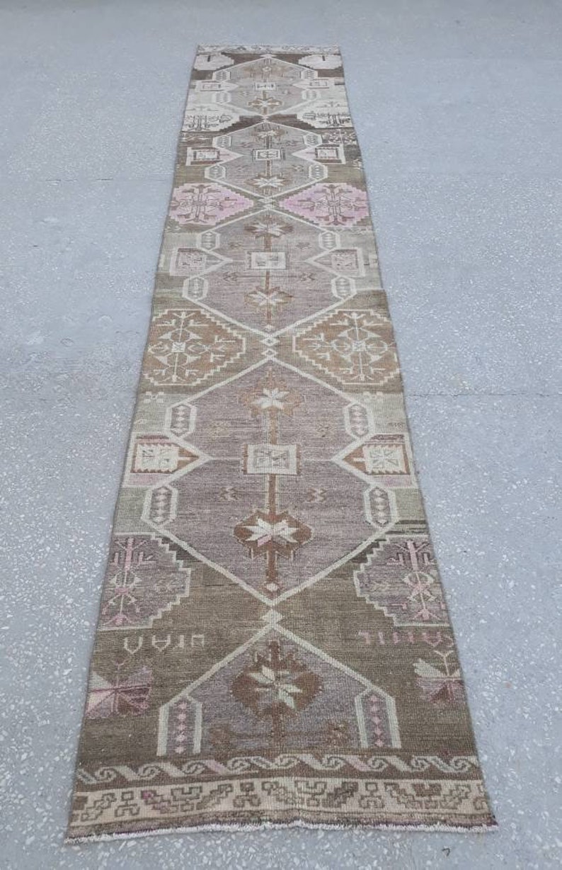 Turkisk Oushak-löpare, turkisk löpare, anatolisk löpare, halllöpare, turkisk löpare, köksmatta 14'6"x2'7"ft pastellfärgad matta, bild 2