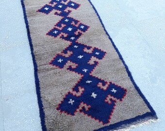 Vintage Turkish Oushak Runner Rug, Tulu Rug, Shaggy Rug, Tulu Runner 190 X 85 cm / 6.7 x 2.7 feet blue Rug