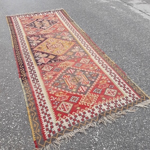 Very Rare Kilim Runner Rug, Wide Vintage Turkish Oushak Runner Rug, Bohemian Kilim Runner Rug, Hallway Rug 10.5 x 4.4 ft / 322 x 135 cm