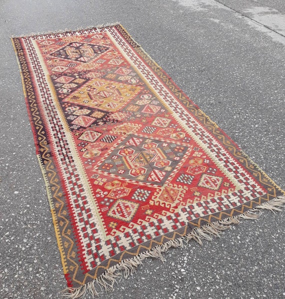 Very Rare Kilim Runner Rug, Wide Vintage Turkish Oushak Runner Rug, Bohemian Kilim Runner Rug, Hallway Rug 10.5 x 4.4 ft / 322 x 135 cm