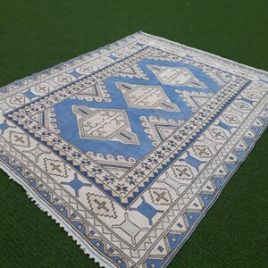 Large Green Turkish Vintage Oushak Rug, Decorative Handmade Rug 7.8 x 6.2 ft, Oversized Rug