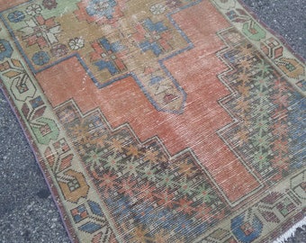 Turkish Vintage Rug,Home Living,Floor Rugs,Vintage Oushak Rug,Turkish Rug,Old Oushak Rug,Handwoven Rug,Office Rug, 3'5" x 7'7" /108 x 235 cm