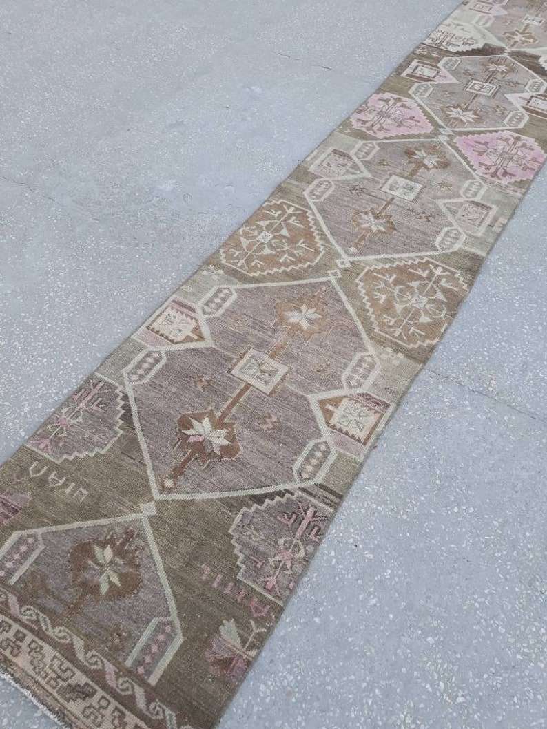 Turkisk Oushak-löpare, turkisk löpare, anatolisk löpare, halllöpare, turkisk löpare, köksmatta 14'6"x2'7"ft pastellfärgad matta, bild 7