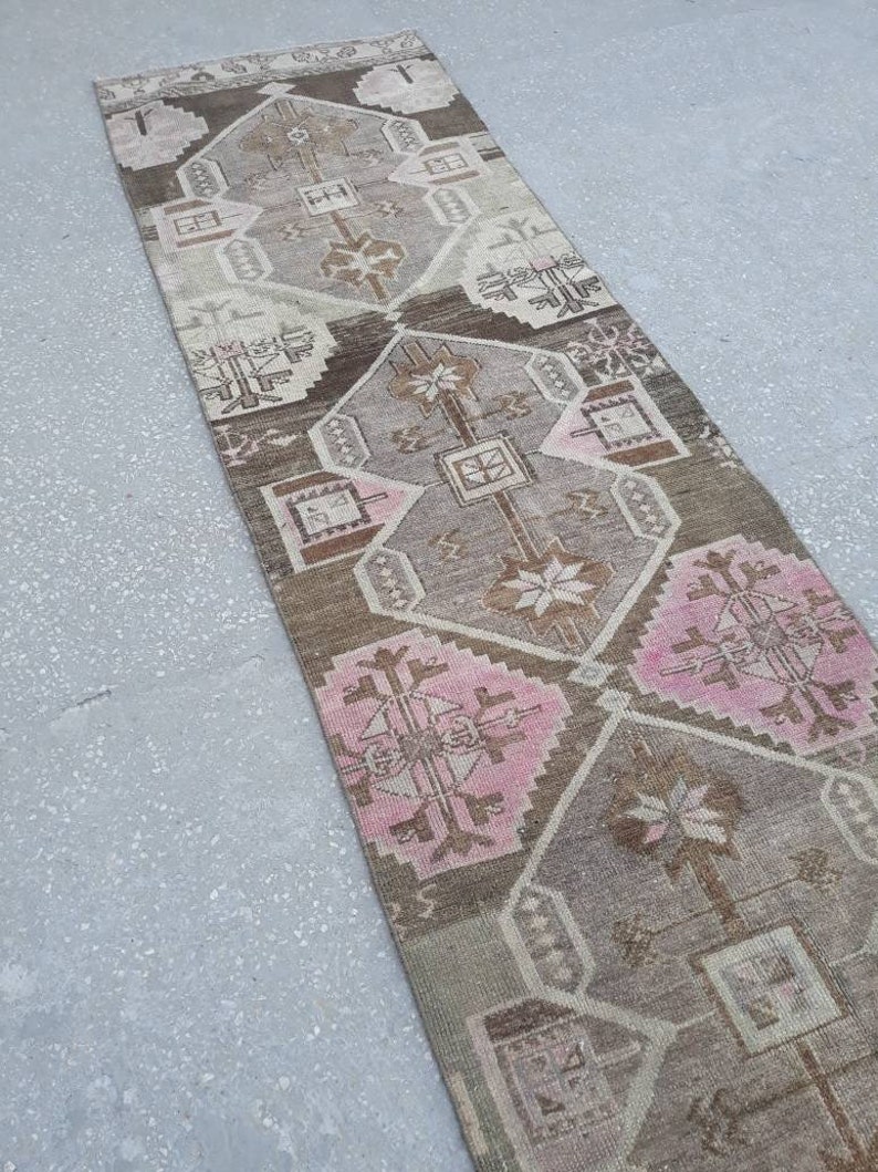 Turkisk Oushak-löpare, turkisk löpare, anatolisk löpare, halllöpare, turkisk löpare, köksmatta 14'6"x2'7"ft pastellfärgad matta, bild 5