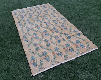 Turkish Vintage Rug, Large Oushak Rug, Blue Rug, Anatolian Oushak Rug, Home Decor, Turkish Oushak Rug, 112 X 194 cm /6'3" x 3'6" ft