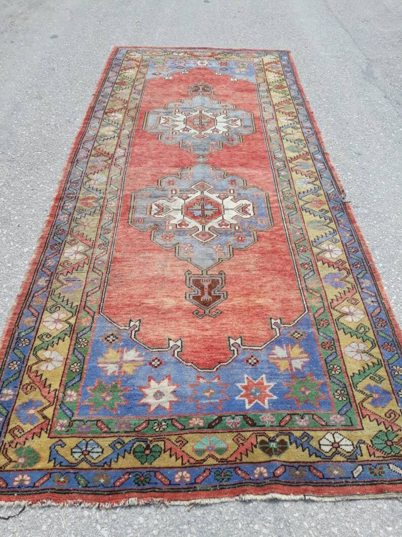 Runner Rug, Muted Colors Designer Rug Runner, Blue Runner, Turkish Wide Runner, Tropical Oushak Large Runner, 11.8 x 4.9 ft Free Shipping image 5