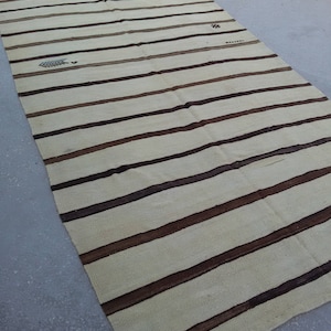 Large Kilim Rug,Black and White Striped Kilim Rug,Rug Pad,Fashionable Rug,Turkish Kilim Anatolian Kilim,Kilim Design,12&#39;5&quot;x 5&#39;8&quot;ft/383x177