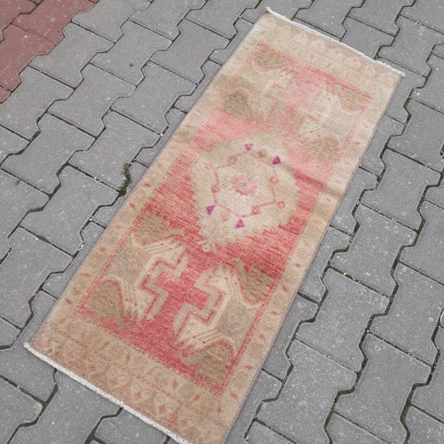 Soft colors vintage small rug,quality chic free shipping decorative small rug,small rugs,oushak low pile nomadic rug small 3.9 shops x 1.5 feet