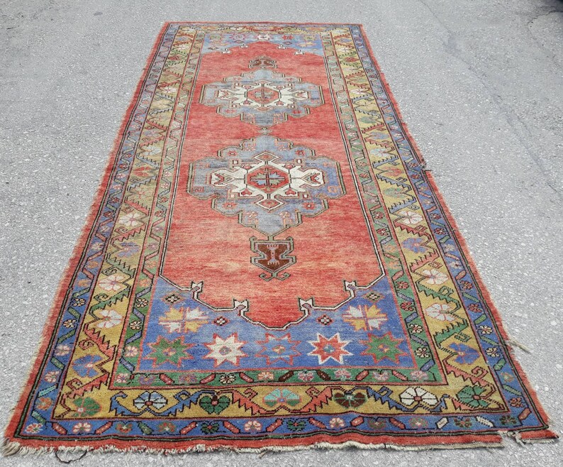 Runner Rug, Muted Colors Designer Rug Runner, Blue Runner, Turkish Wide Runner, Tropical Oushak Large Runner, 11.8 x 4.9 ft Free Shipping image 2