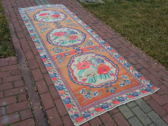 Home Living , Floor Rugs , Vintage Oushak Rug,Turkish Oushak Rug,Turkish Runner Rug,Handwoven Runner Rug,Hallway Rug 9'6"x3'3" ft/294x103 cm