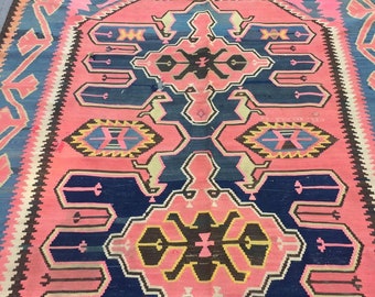 Kilim rug vintage kilim rug oushak kilim rug 8'0"x4'4"ft kazak kilim rug bohemian kilim rug aztec kilim rug boho rug pink rug