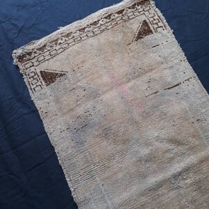 Small Size Rug Vintage 1.6x3.4 ft Door Mat Rug Organic Wool Rug 105x50 cm