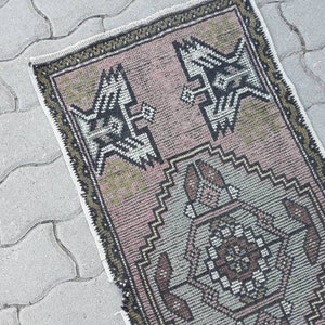 Kleiner Teppich, türkische Vintage Oushak kleiner Teppich, Eingang Teppich, Nachttisch Teppich, Fußmatte 100 x 50 cm / 3,2 x 1,6 ft
