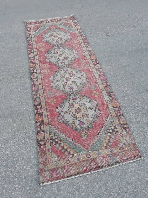 8.3x2.8-Vintage Oushak Runner Rug, Hallway Rug, Turkish Runner Rug, Pale Colors, Distressed Rug, 254x86 cm