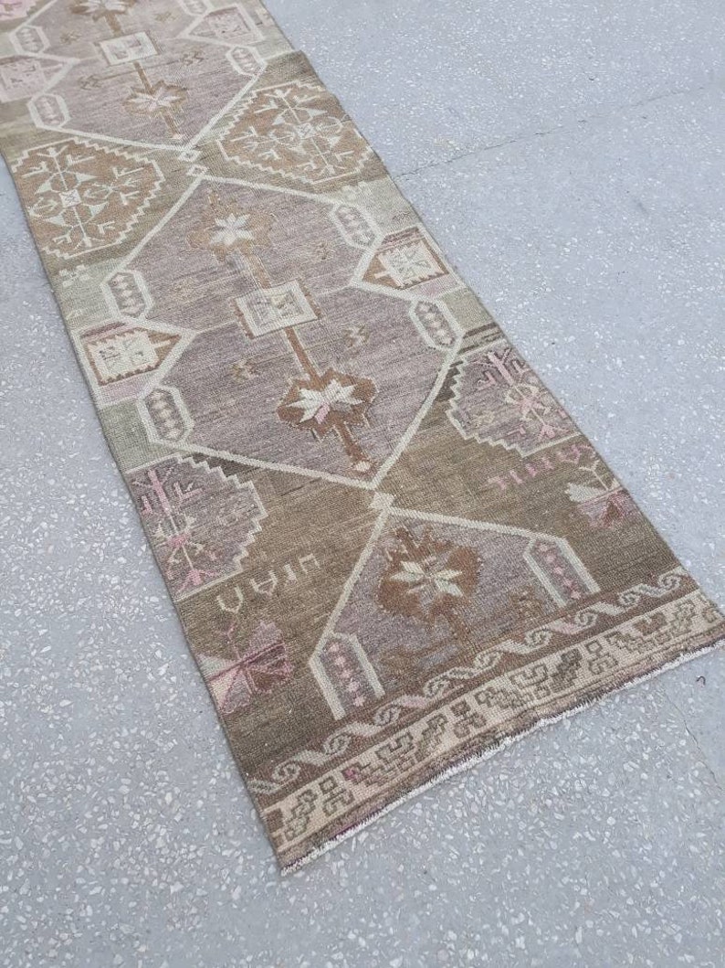Turkisk Oushak-löpare, turkisk löpare, anatolisk löpare, halllöpare, turkisk löpare, köksmatta 14'6"x2'7"ft pastellfärgad matta, bild 6