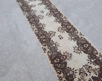 Turkish Vintage Runner Rug, Neutral Hallway Rug, Oushak Runner Rug, Floor Runner Rug, Boho Decor Kitchen Runner Rug 9.1 x 2.6 ft /280 82 cm