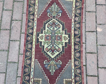 Alfombra pequeña tejida a mano, decoración para recibidor de casa de campo, alfombra turca vintage tipo pasillo.