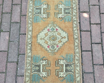 Alfombra pequeña vintage hecha a mano, alfombra pequeña anatolia de estilo rústico, mini alfombra turca naranja, alfombra pequeña oushak de 3,3 x 1,7 pies