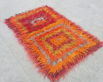 Long Pile Tulu Rug,Moroccan Style Flokati Rug,Shag Tulu Hand Knotted Rug, Angora Wool Colorful Shaggy Rug,Floor Rugs 4.7x3.ft/145x92cm
