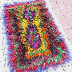 shaggy rug, vintage turkish oushak tulu rug, shaggy rugs, woven area colorful medium size rug, decorative rug 5. x 3. ft / 155 x 94 cm