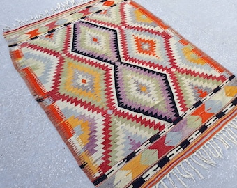 Oushak Kilim Rug, Turkish Kilim Rug, Vintage Kilim Rug, Kilim Rug 6.4 x 4.9 ft / 198 x 150 cm