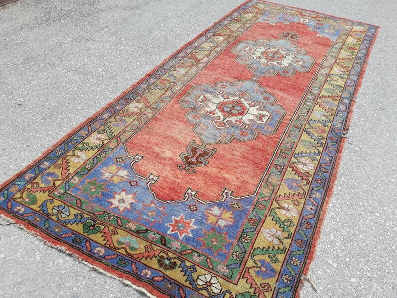 Runner Rug, Muted Colors Designer Rug Runner, Blue Runner, Turkish Wide Runner, Tropical Oushak Large Runner, 11.8 x 4.9 ft Free Shipping image 6