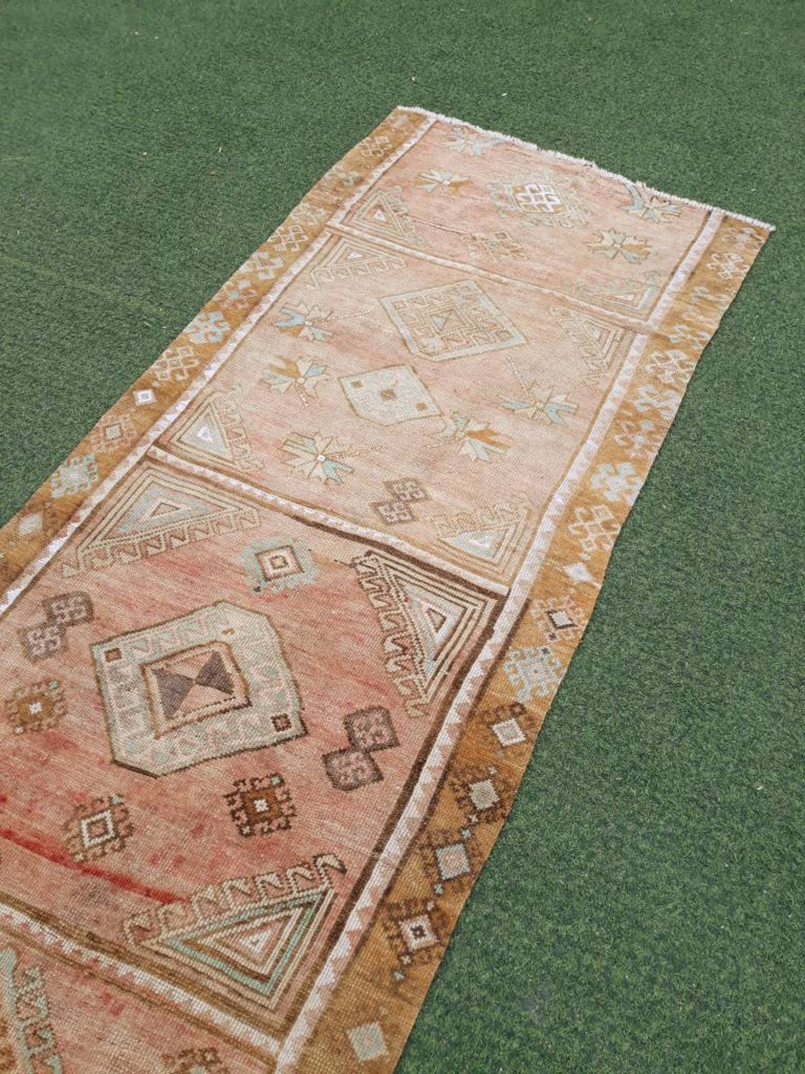 Vintage Runner Rug Low Pile Pale Runner Rug Hallway Rug Etsy España