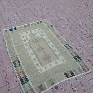 Unique turkish kilim rug, area vintage kilim rug, tribal rug 5&#39;7&quot;x3&#39;9&quot;ft large floor kilim rug, aztec kilim rug,