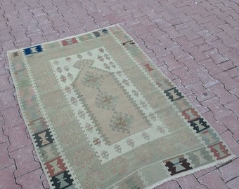 Alfombra kilim turca única, alfombra kilim vintage de área, alfombra tribal 5'7 "x3'9" alfombra kilim de piso grande, alfombra kilim azteca,