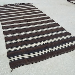 Oushak Kilim Rug, Vintage Kilim Rug, Turkish Kilim Rug, Striped Kilim Rug, Black and White Kilim Rug 12.7 x 6. feet / 388 x 183 cm