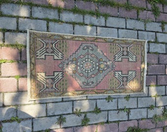 Alfombra pequeña vintage, alfombra pequeña Oushak tejida a mano, alfombra turca de Anatolia, 3,2 x 1,6 pies