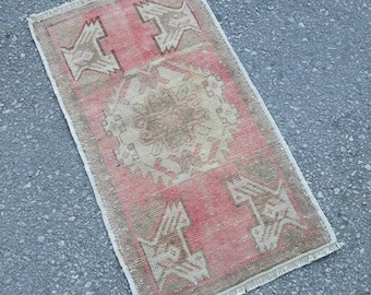 medium size anatolian handwoven vintage oushak rug, turkish soft colors rug, old rug, low pile rug 2.9 x 1.6 ft/ 90 x 50 cm