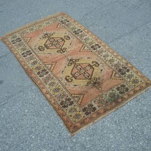Handmade Anatolian Old Woven Area Rug, Turkish Vintage Oushak Rug, Oriental Traditional Kitchen Carpet, Turkish Oushak Rug 4&#39;7&quot; x 3&#39;1&quot; ft