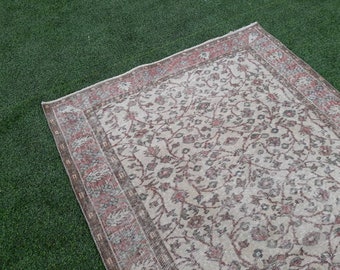 Turkish Handmade Oriental Rug, Vintage Rug, Turkish Vintage Rug, Anatolian Wool Area Rug, Oushak Rug, Turkish Oushak Rug 8.3x4.6ft/256x141cm