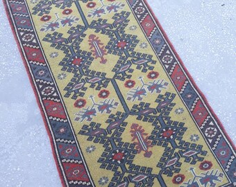Turkish Runner Rug, Handmade Floor Runner Rug, Kilim Runner Rug, Hallway Rug  Vintage Runner Rug, Faded Oushak Runner Rug 6.3 x 2.5 feet