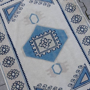 Decorative Turkish Rug, Soft Muted Color Oushak Rug, Dining Room Rug, Handknotted blue Wool Carpet for Modern office & Home Decor 4&#39;3&quot;x2&#39;9&quot;