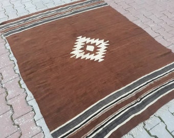 Semi Antique Oriental Kilim Rug,Soft Pastel Colors Terrific Turkish Rug,Vintage Fashion Unique Rectangle Kelim Rug 4 foot by 4 foot Rug