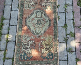 Alfombra turca vintage, alfombra de colores suaves, alfombra oriental pequeña, alfombra estilo Oushak turco, alfombra bohemia para la entrada, alfombra decorativa para el dormitorio.