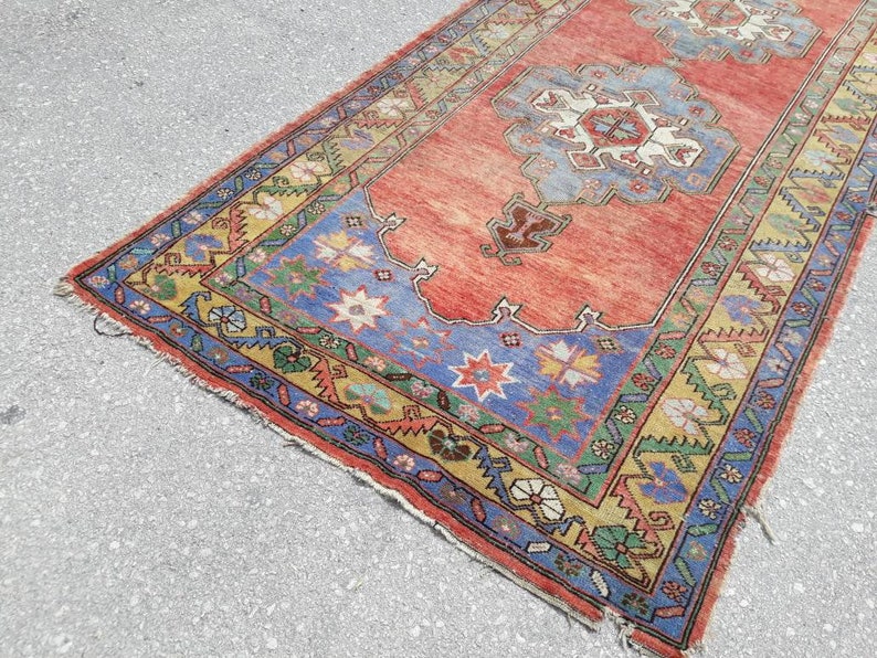 Runner Rug, Muted Colors Designer Rug Runner, Blue Runner, Turkish Wide Runner, Tropical Oushak Large Runner, 11.8 x 4.9 ft Free Shipping image 7