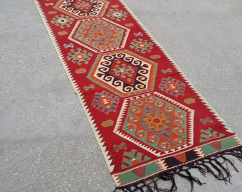 Kilim Runner, Vintage Runner Rug, Oushak Kilim Rug, Runner Rug, Kilim Runner Rug, Red Runner, Persian Runner, Kilim Runner,Runner 9'1"X2'7"