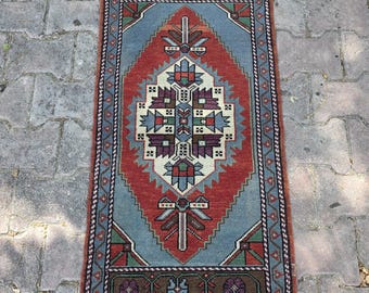 Alfombra turca vintage, alfombra tribal pequeña, alfombra bohemia, alfombra oriental hecha a mano, alfombra geométrica de lana, decoración rústica para el hogar