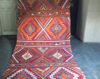 Oushak Runner Rug, Kilim Runner, Hallway Rug, Rug pad, Turkish Runner Rug, Turkish Rug Runner, Turkish Runner, Rug Kilim,12'4" x 5'05"