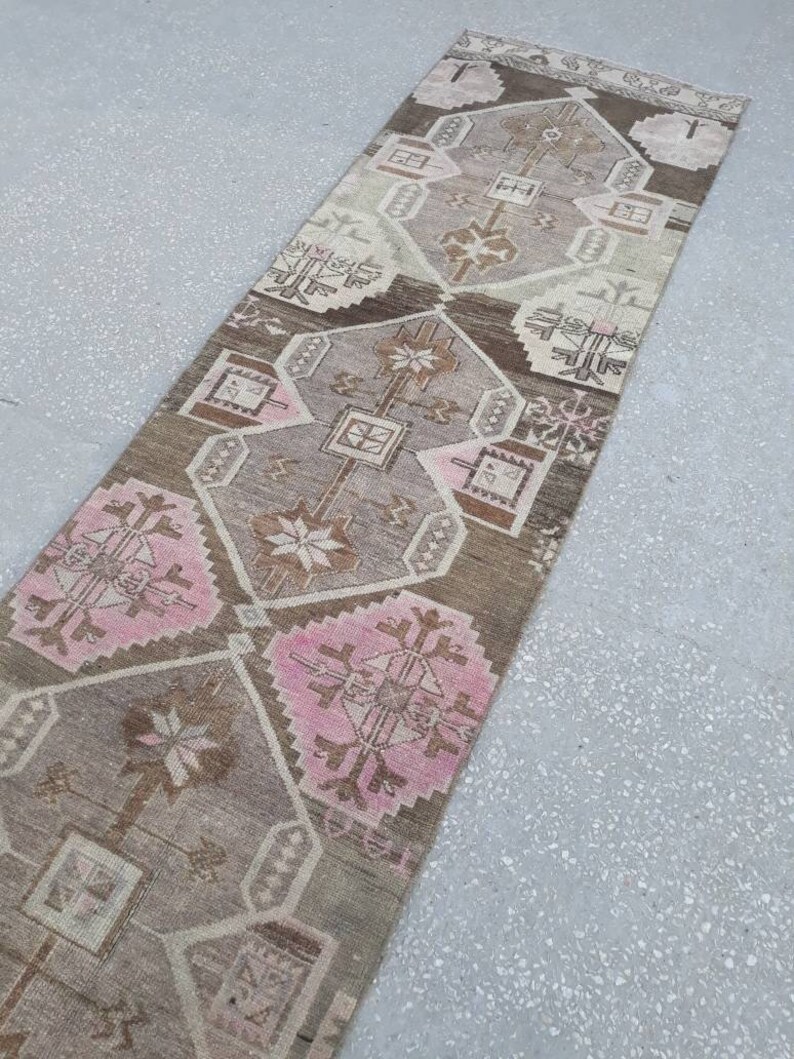 Turkisk Oushak-löpare, turkisk löpare, anatolisk löpare, halllöpare, turkisk löpare, köksmatta 14'6"x2'7"ft pastellfärgad matta, bild 4