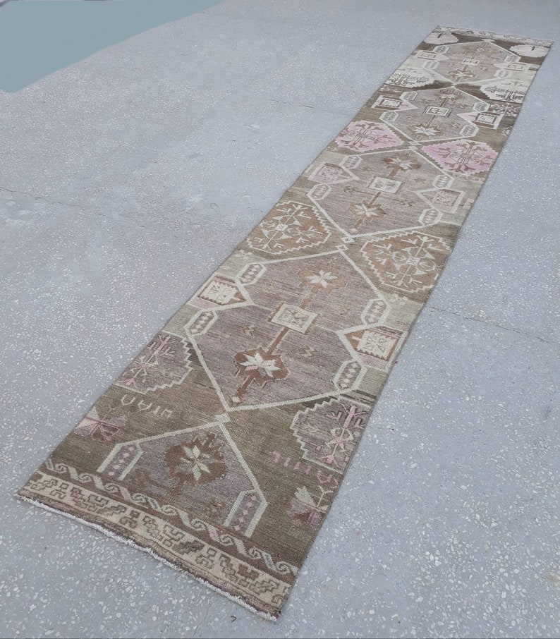 Turkisk Oushak-löpare, turkisk löpare, anatolisk löpare, halllöpare, turkisk löpare, köksmatta 14'6"x2'7"ft pastellfärgad matta, bild 9