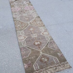Turkisk Oushak-löpare, turkisk löpare, anatolisk löpare, halllöpare, turkisk löpare, köksmatta 14'6"x2'7"ft pastellfärgad matta, bild 1