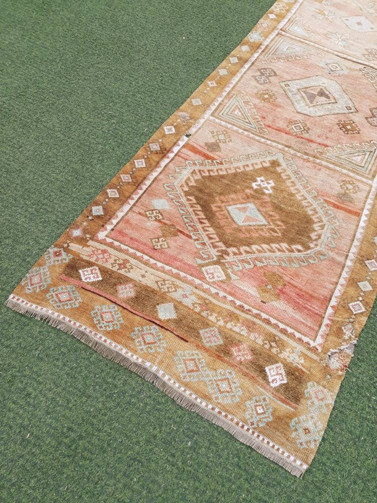 Vintage Runner Rug Low Pile Pale Runner Rug Hallway Rug Etsy