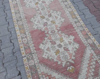 Kilim Runner Rug, Vintage Turkish Oushak Runner Rug 9.2 x 3.2 feet / 282 x 100 cm