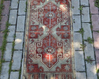 Alfombra turca vintage, alfombra oriental pequeña, alfombra geométrica roja, alfombra pequeña tejida a mano, alfombra de entrada estilo boho, decoración rústica para el hogar
