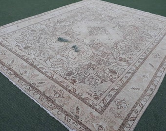 Alfombra turca de área grande Perfect Natural Muted Colors 9'8 "x 13'1 "Vintage Oushak Area Rug, Wool Low Pile Nomadic Rug, Farmhouse Decor Rug