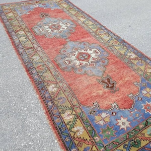 Runner Rug, Muted Colors Designer Rug Runner, Blue Runner, Turkish Wide Runner, Tropical Oushak Large Runner, 11.8 x 4.9 ft Free Shipping image 1